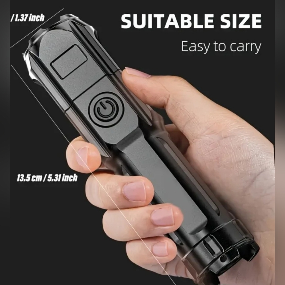 Compact Black Flashlight,usb Rechargable LED
